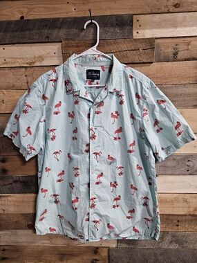Men’s Rumars Light Blue Flamingo Print Short Sleeve Shirt